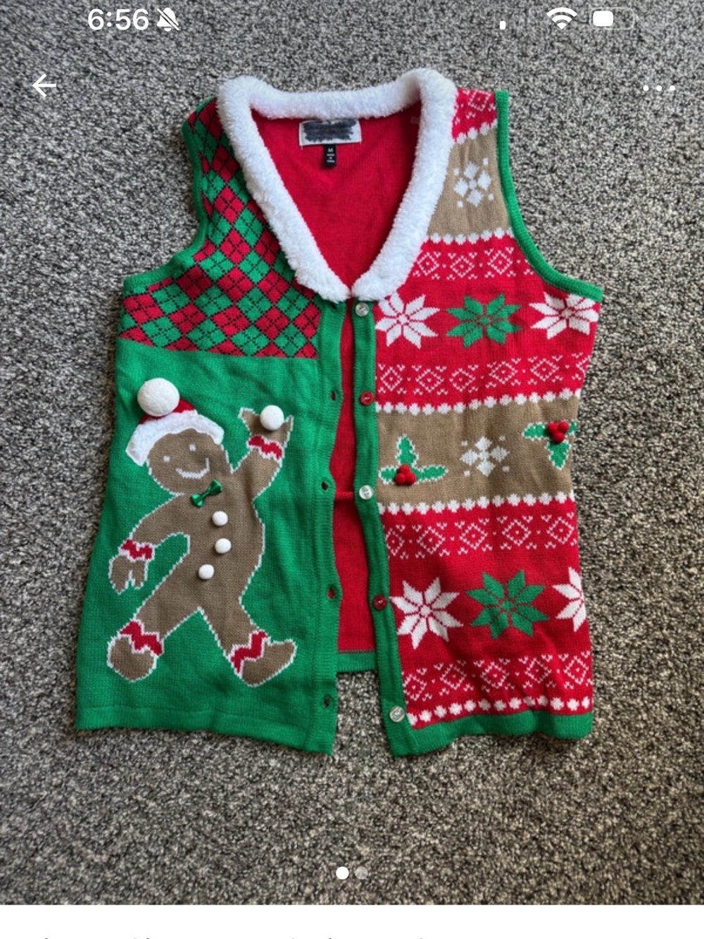 Women’s Festive Gingerbread Knit Sweater Vest - Red & Green